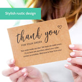 T Marie - 50 4x6" Thank You For Your Order Cards - Kraft Bulk Inserts