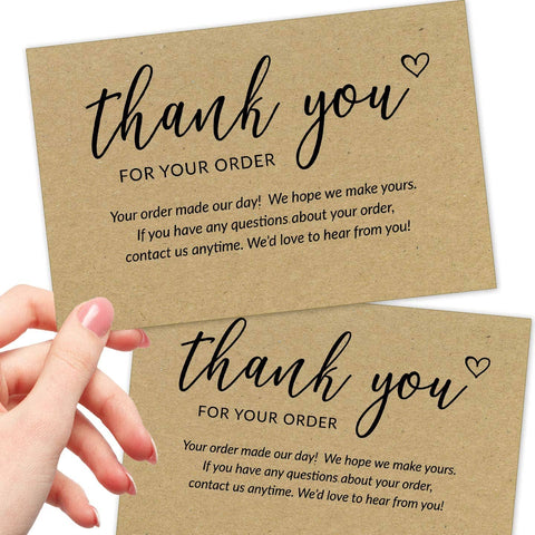 T Marie - 50 4x6" Thank You For Your Order Cards - Kraft Bulk Inserts