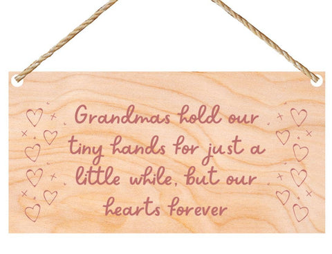 Second Ave Gift Company - Second Ave Grandma's Hold Our Hearts Forever Wooden Hanging Gift Rectangle Sign Plaque Mother's Day Birthday