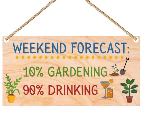 Second Ave Gift Company - Second Ave Funny Weekend Forecast Drinking Gardening Wooden Hanging Gift Friendship Rectangle Sign Plaque