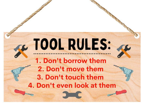 Second Ave Gift Company - Second Ave Funny Joke Tool Rules Wooden Hanging Gift Rectangle Sign Plaque Father's Day Birthday