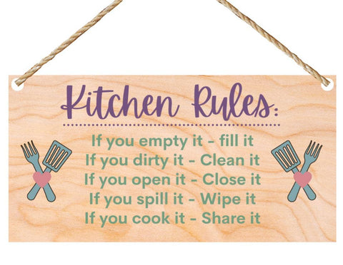 Second Ave Gift Company - Second Ave Funny Joke Kitchen Rules Wooden Hanging Gift Rectangle Sign Plaque