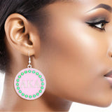PinktownUSA - AKA Sorority Round Pink Fish Hook Earrings: Pink / Rhodium / 2.25 x 1.65 inches