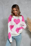 Suhkasana - Valentine Heart Knit Sweater Pink Red Pullover Size: XL