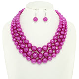 SP Sophia Collection - Multi-Strand Pearl Bead Necklace Earring Set : Fuchsia