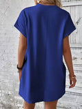 Suhkasana - Relaxed Fit Cotton Short Sleeve Pocket Dress for Summer: Size: XL