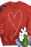 Suhkasana - Fiery Red Rhinestone Heart Shaped Long Sleeve Sweatshirt Size: L