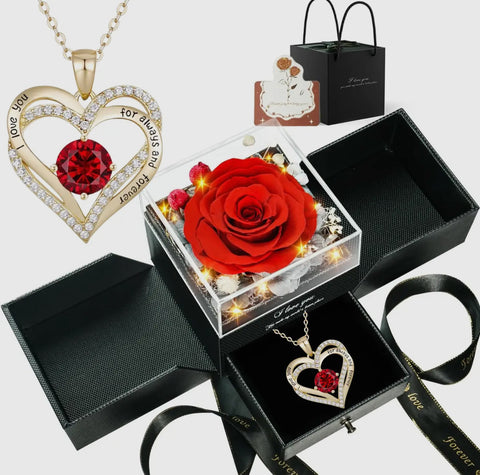 Valentine’s Preserved, Red Rose with LED Light  and a Heart Necklace!!