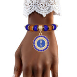 PinktownUSA - SGRHO Greek Merch Bead and Charm Cable Bracelet: Color: Gold and Blue / Plating: Gold / Size: Adjustable