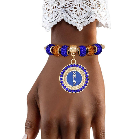 PinktownUSA - SGRHO Greek Merch Bead and Charm Cable Bracelet: Color: Gold and Blue / Plating: Gold / Size: Adjustable
