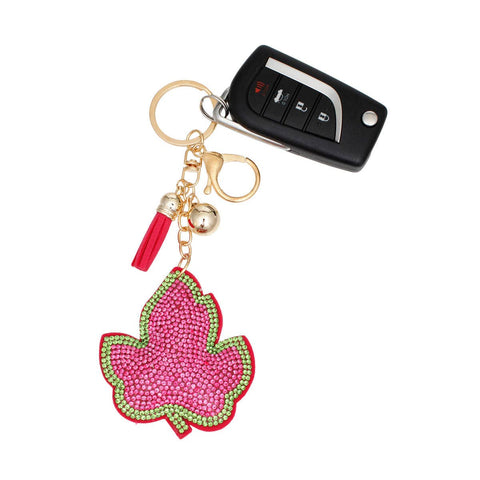 PinktownUSA - Keychain AKA Gold Pink Green Ivy Leaf for Women: Pink and Green / Gold / 6.25 x 2.5 inches