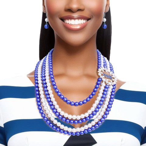 PinktownUSA - Necklace Blue White Pearl ZPB Set for Women: Blue and White / Rhodium / 20 + 4 inches