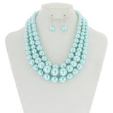 SP Sophia Collection - Multi-Strand Pearl Bead Necklace Earring Set : Black & Gold