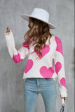 Suhkasana - Valentine Heart Knit Sweater Pink Red Pullover Size: L