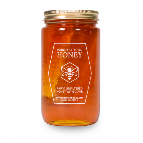 Pure Southern Honey - Honey With Comb 1 Lb (12 Jars) Raw, Unfiltered, Unheated