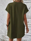 Suhkasana - Relaxed Fit Cotton Short Sleeve Pocket Dress for Summer: Size: XL