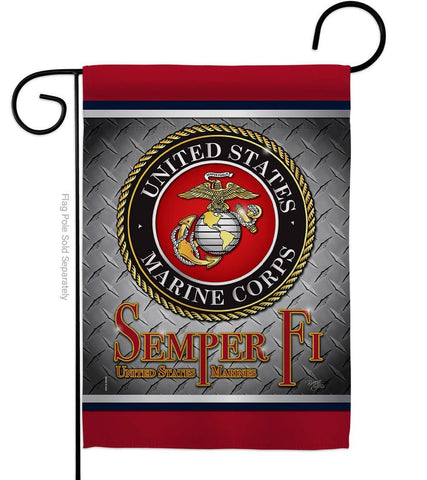 Two Group Flag Co - Semper Fi US Marine Armed Forces Military Corps Decor Flag: Garden Flag 13" x 18.5" Only / Double Sided-Thick Fabric