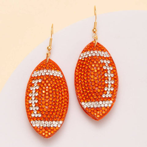 SP Sophia Collection - Two-Tone Rhinestone Pave Football Dangle Earrings: Orange