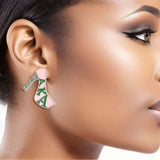 PinktownUSA - Pink Green Platform Studs: Pink and Green / Rhodium / 1.2 x 1.25 inches
