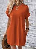 Suhkasana - Relaxed Fit Cotton Short Sleeve Pocket Dress for Summer: Size: XL