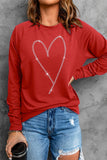 Suhkasana - Fiery Red Rhinestone Heart Shaped Long Sleeve Sweatshirt Size: L