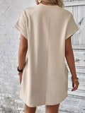 Suhkasana - Relaxed Fit Cotton Short Sleeve Pocket Dress for Summer: Size: XL