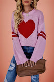 Suhkasana - Pink Heart Contrast Knit Sweater Womens Valentine Pullover:Size: XL