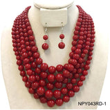 SP Sophia Collection - Chunky 5 Strand Pearl Necklace & Earring Set: Mixed