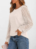 Suhkasana - Ribbed Knit Pullover with Hollow Lace Sleeve Detail: Size: XL