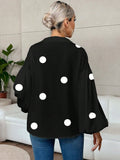 Suhkasana - Polka Dot Lantern Sleeve Blouse with Half Button Collar Size: XL
