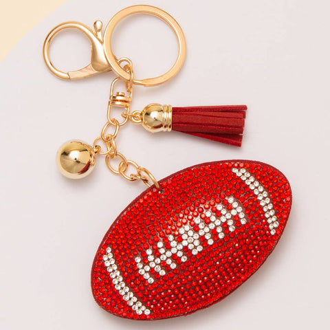 SP Sophia Collection - Gameday Rhinestone Pave Tassel Football Keychain: Red