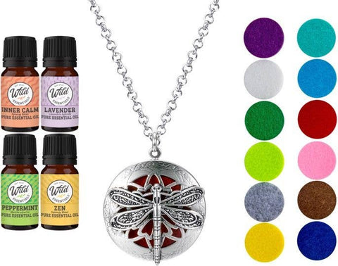 Wild Essentials - Dragonfly Diffuser Necklace With 4 essential oils