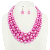 SP Sophia Collection - Multi-Strand Pearl Bead Necklace Earring Set : Black & Gold