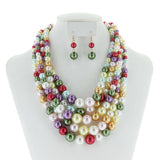 SP Sophia Collection - Chunky 5 Strand Pearl Necklace & Earring Set: Red