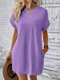 Suhkasana - Relaxed Fit Cotton Short Sleeve Pocket Dress for Summer: Size: XL