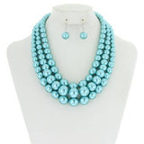 SP Sophia Collection - Multi-Strand Pearl Bead Necklace Earring Set : Fuchsia