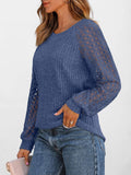 Suhkasana - Ribbed Knit Pullover with Hollow Lace Sleeve Detail: Size:  XL