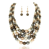 SP Sophia Collection - Chunky 5 Strand Pearl Necklace & Earring Set: Red