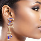 PinktownUSA - Gold Blue Sorority Dangle Studs: Gold / Gold and Blue / 2.75 inches