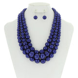 SP Sophia Collection - Multi-Strand Pearl Bead Necklace Earring Set : Black & Gold