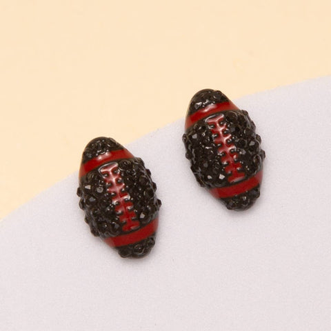 SP Sophia Collection - Gameday Two-Tone Rhinestone Pave Football Stud Earrings: Red black