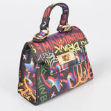 3AM BY H&D ACCESSORIES - Multi Graffiti Mini Handle Bag: Black