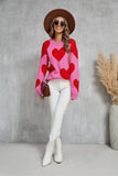 Suhkasana - Valentine Heart Knit Sweater Pink Red Pullover Size: XL