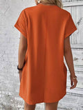Suhkasana - Relaxed Fit Cotton Short Sleeve Pocket Dress for Summer: Size: XL