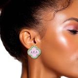 PinktownUSA - Pink Green Sorority Studs: Pink and Green / Rhodium / 1 x 1 inches
