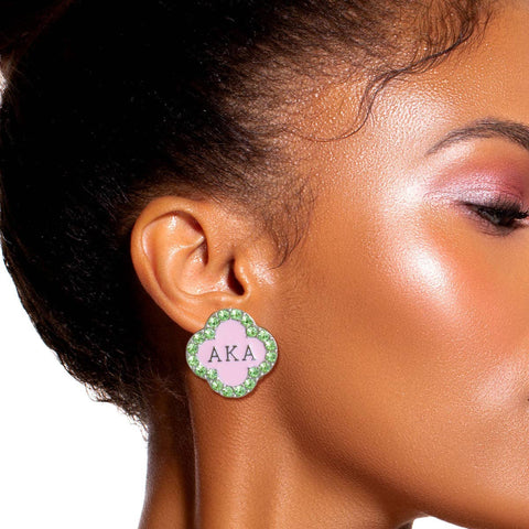 PinktownUSA - Pink Green Sorority Studs: Pink and Green / Rhodium / 1 x 1 inches