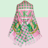 PinktownUSA - AKA Pink Green Houndstooth Fashion Shawl Scarf: Pink and Green / Multi Tone / 74 x 28 inches