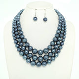 SP Sophia Collection - Multi-Strand Pearl Bead Necklace Earring Set : Black & Gold