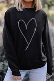 Suhkasana - Black Rhinestone Heart Pattern Valentines Fashion Sweatshirt: Size: M