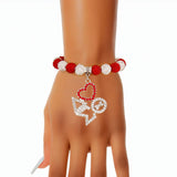 PinktownUSA - DST Red White Bling Sorority Charm Bracelet: Red and White / Rhodium / Stretch to Fit